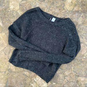 H&M light crochet crop sweater. Charcoal colored